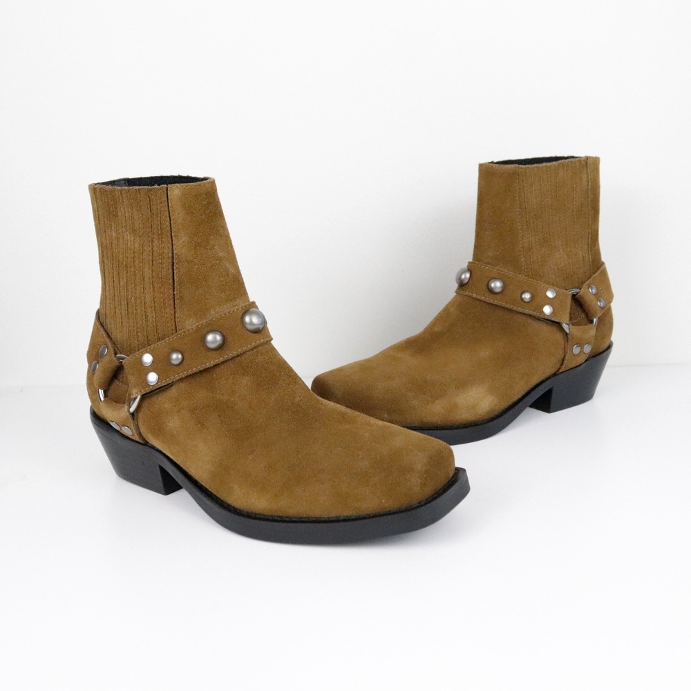 Anthropologie‎ Bibi Lou Moto Ankle Boots 39 Suede Square Toe - Picture 2 of 12